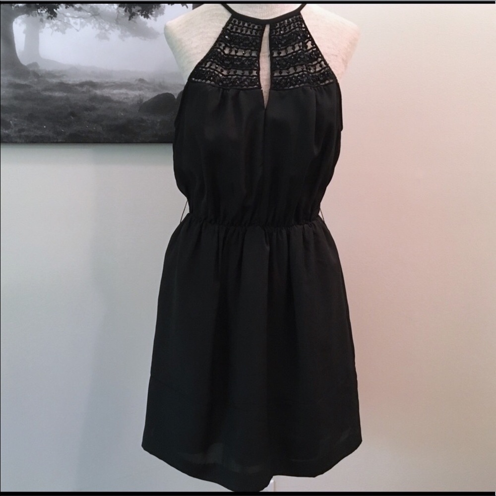 Express Black Dress with Bead and Sequin Neckline